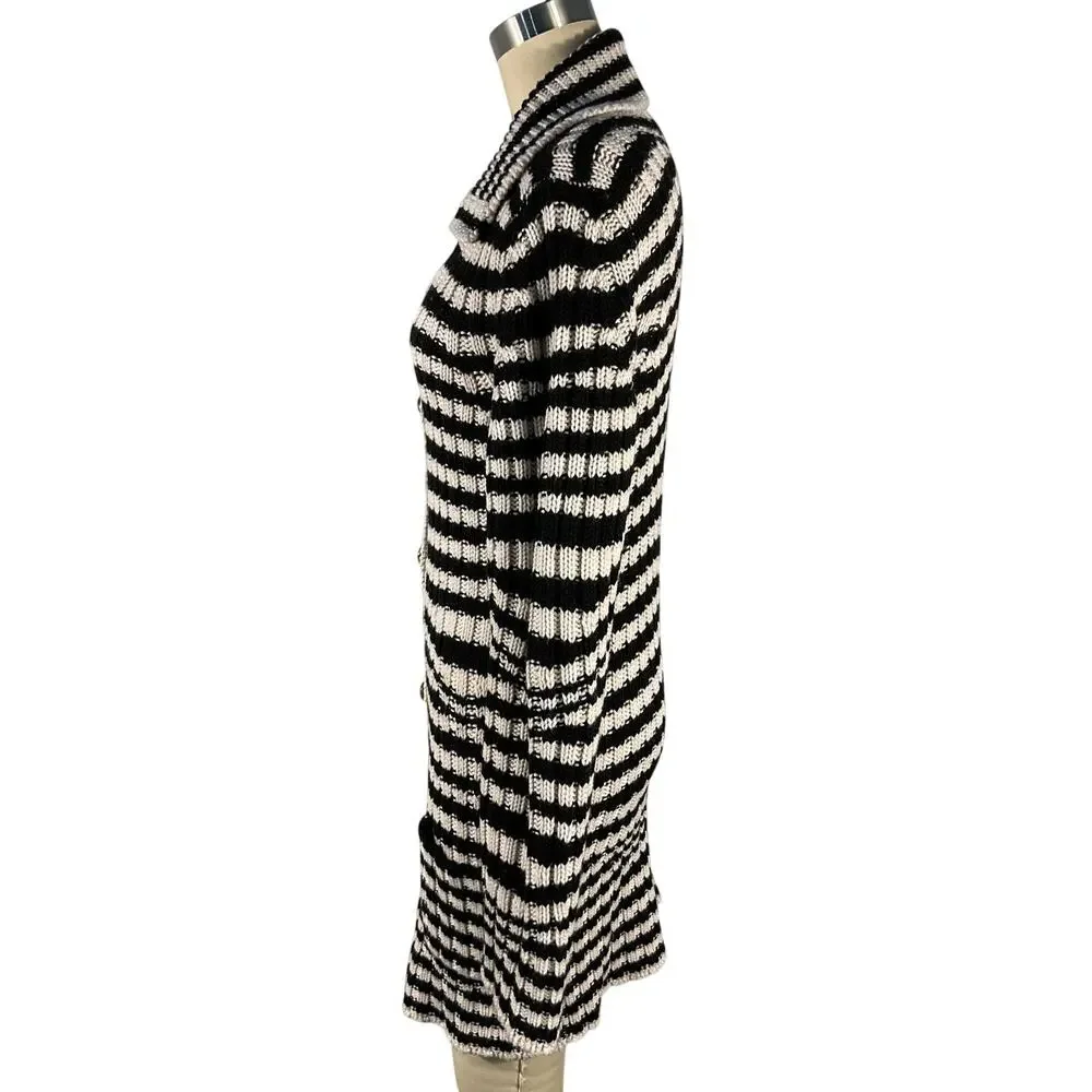 Etro Striped Black Jacquard Knit Wool Cardigan Size IT 42 / US 6